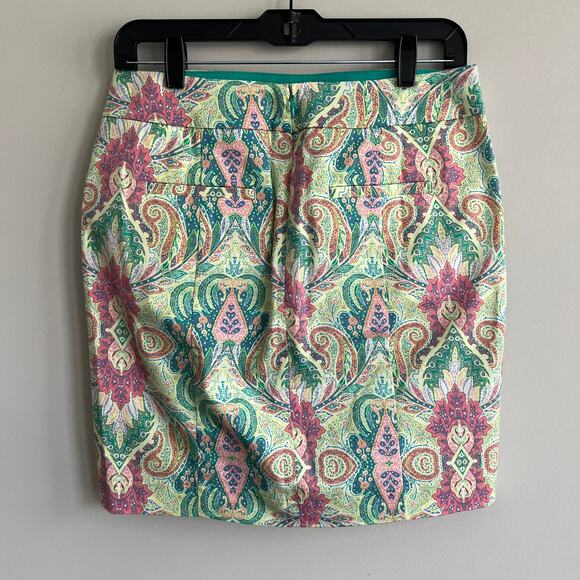 Ann Taylor Madison Skirt Straight Paisley Pink Green Cotton 2 NWT - Picture 5 of 8